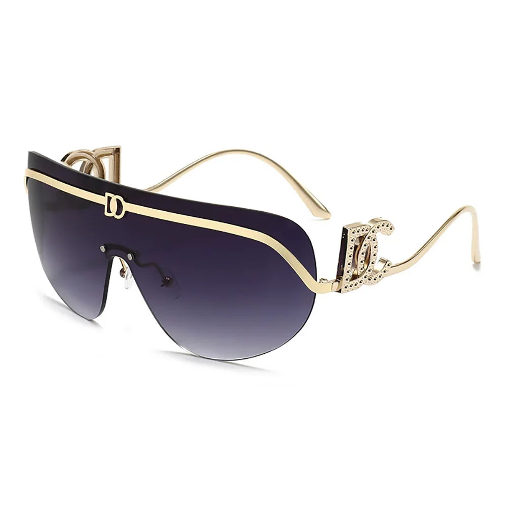 Luxury oversized women's shield rimless sunglasses by HSF Marketplace with gradient lenses and UV400 protection.