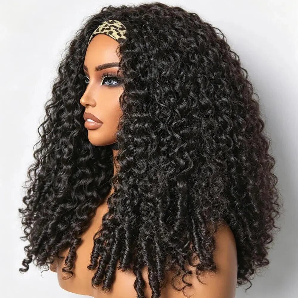 32-inch Burmese curly headband wig, 250% density human hair in natural color by HSF Marketplace