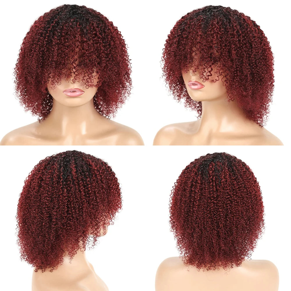Peruvian Hair Afro Kinky Curly Pixie Cut Short Bob Bouncy Cheap Full Machine Made Human Hair Wigs For Black Women Glueless Remy