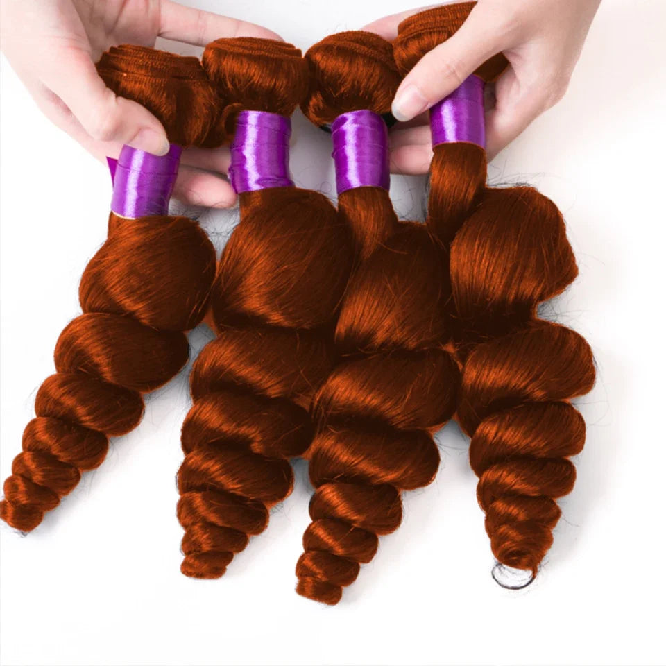 #350 Ginger Orange Loose Wave Human Hair Bundles Wholesale Bundles With Closure Frontal HD Lace Brazilian Deep Curly Hair Weave