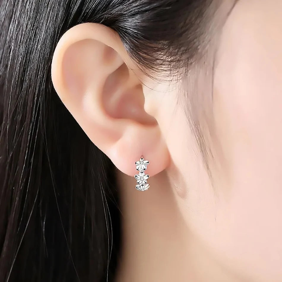 925 sterling silver flower design hoop earrings for women, HSF Marketplace jewelry