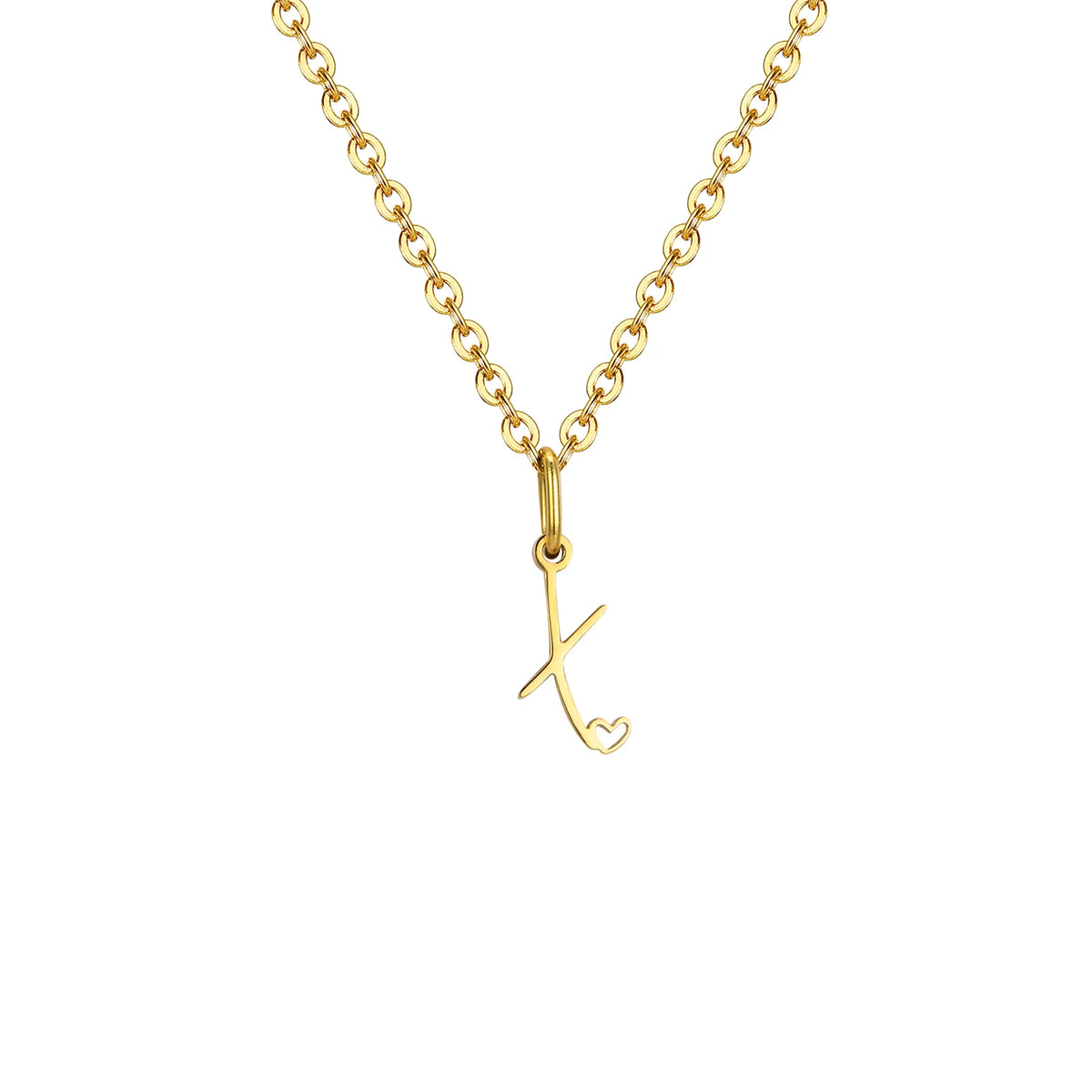 Gold plated dainty heart initial necklace for women featuring a waterproof stainless steel A-Z letter pendant, personalized jewelry.
