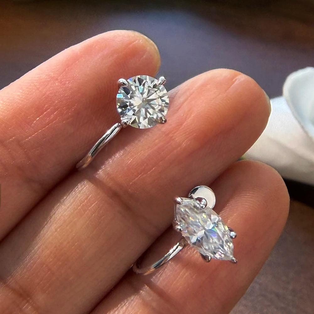 1 carat marquise cut solitaire moissanite open ear cuff in S925 silver, no-piercing earring for women