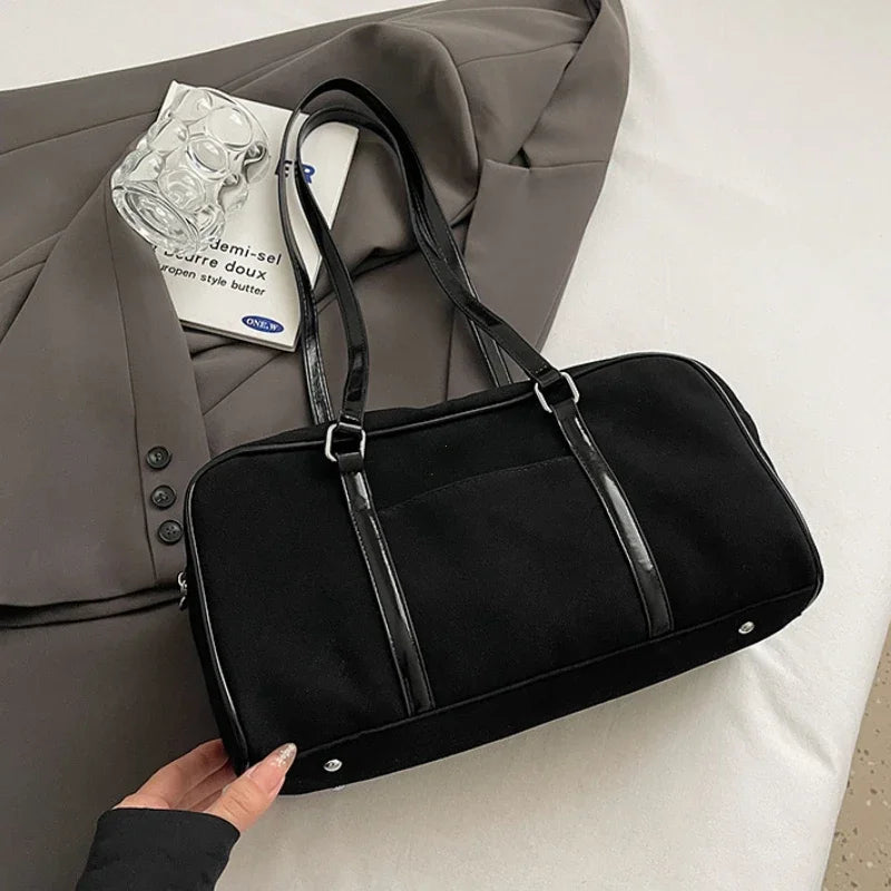 Large brown suede handbag for women, retro-style shoulder bag with pillow design, perfect for autumn and winter casual use.