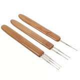 3pcs Dreadlock Crochet Hook Set 0.5MM Bamboo Handle Loc Needle Hair Dreads Crochet Hair Braiding Tools
