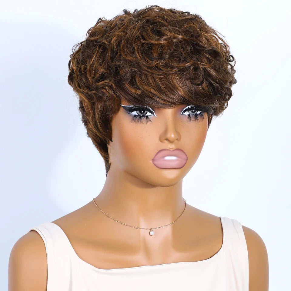 Rebecca short pixie cut curly wig in mixed brown 100% human hair by HSF Marketplace