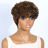 Rebecca short pixie cut curly wig in mixed brown 100% human hair by HSF Marketplace