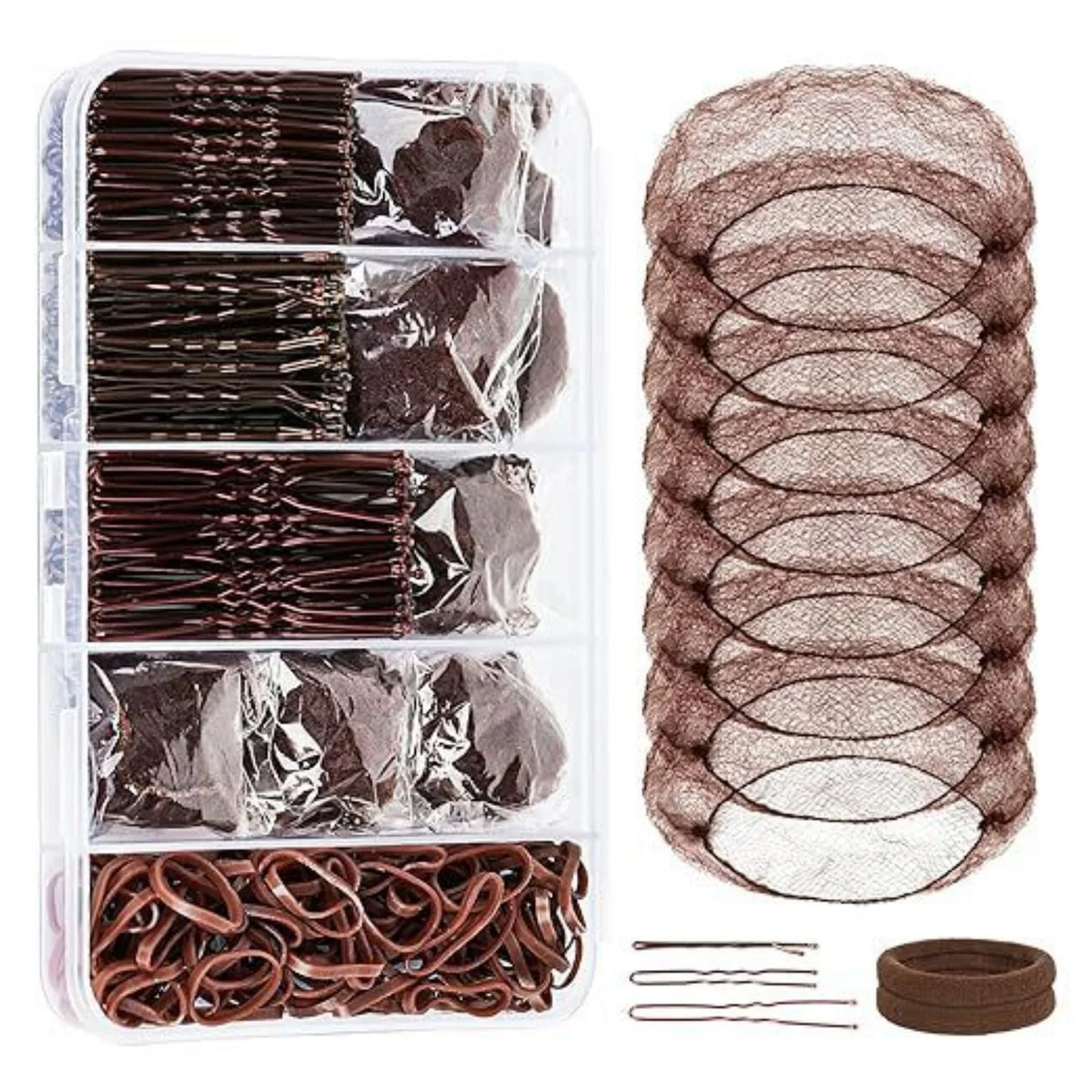 Rubber Band Hair Ties, Invisible Hair Nets Set, U-shaped Clips, Straight Clips, Boxed Rubber Bands, Hair Rings