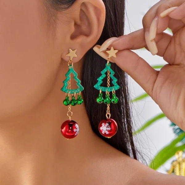 Trendy Christmas asymmetrical dangle earrings for women by HSF Marketplace