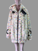 Nerazzurri women's colorful multicolored faux fur coat with hood, thick warm fluffy punk-style jacket