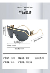 Luxury oversized shield sunglasses by HSF Marketplace with gold metal frame, gradient lenses, UV400 protection, stylish trendy shades.
