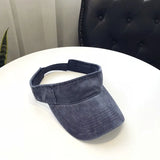 HSF washed cotton summer sun hat with empty top, solid color visor for women, beach travel, golf, and UV protection