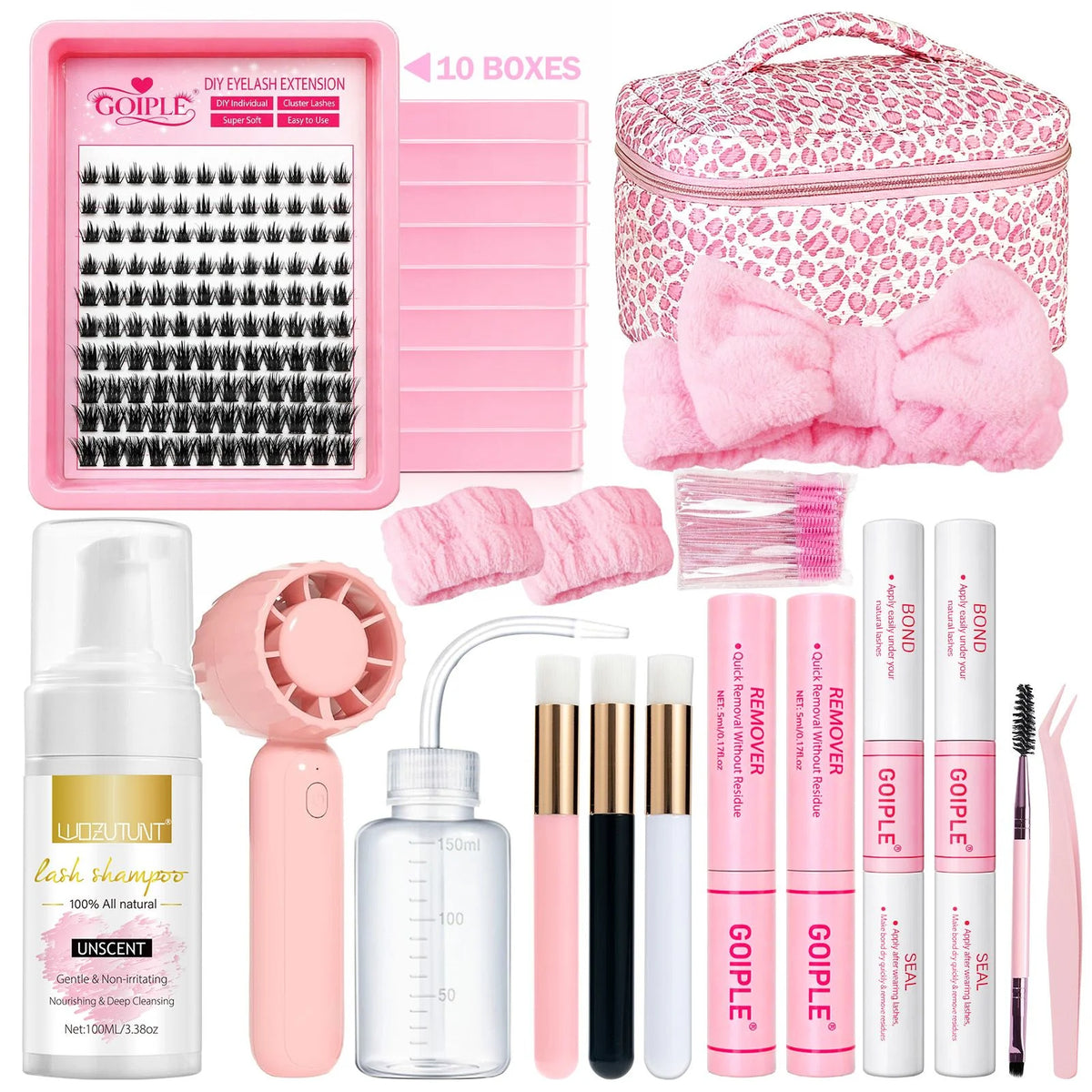 DIY Lash Extensions Kit Lashes Cluster with Lashes Shampoo Foam, Fan, Eyelash Extensions Tool Accessories for Lashes