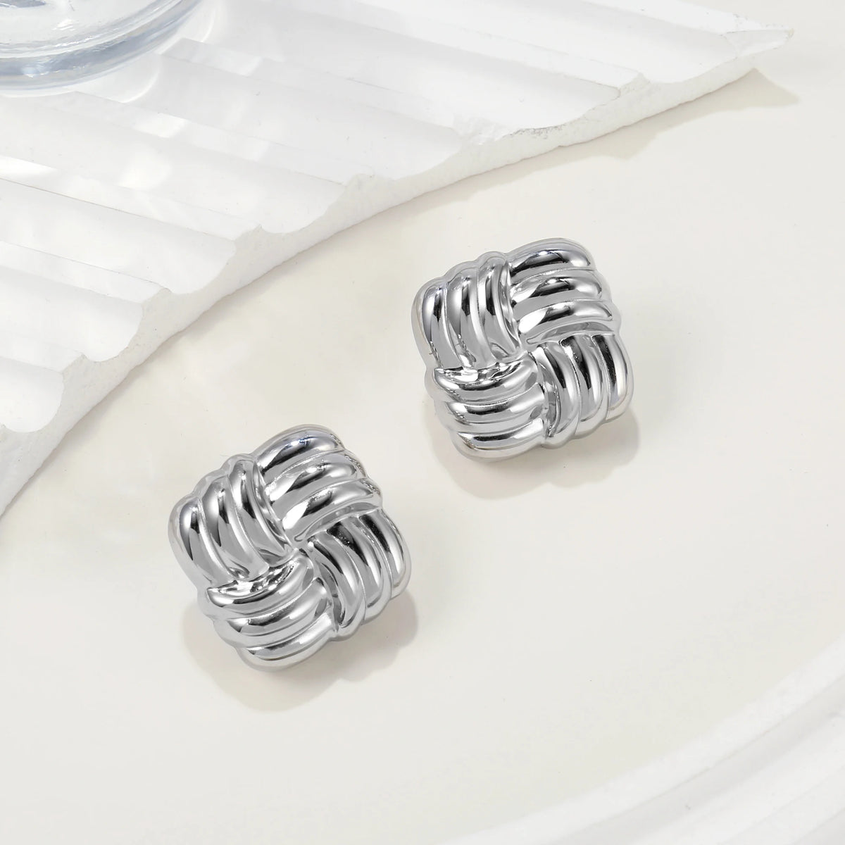Stainless steel square stripe stud earrings for women by HSF Marketplace