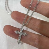 Silver crystal zircon cross pendant necklace for women by HSF Marketplace