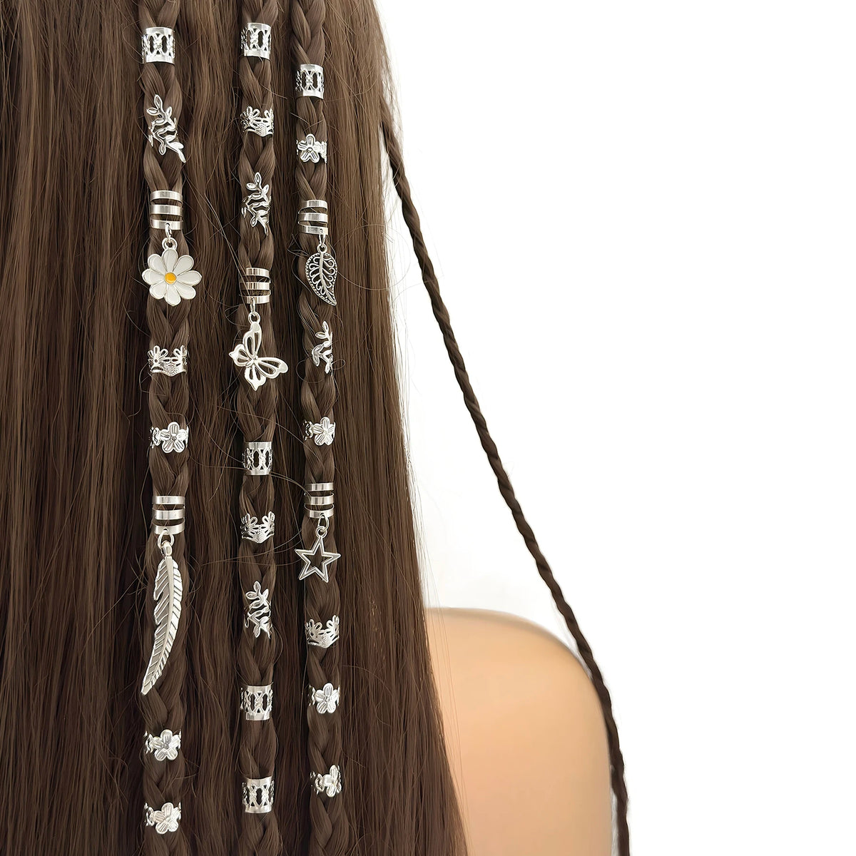 56-piece silver hair cuffs for styling braids and dreadlocks, HSF hair accessories set
