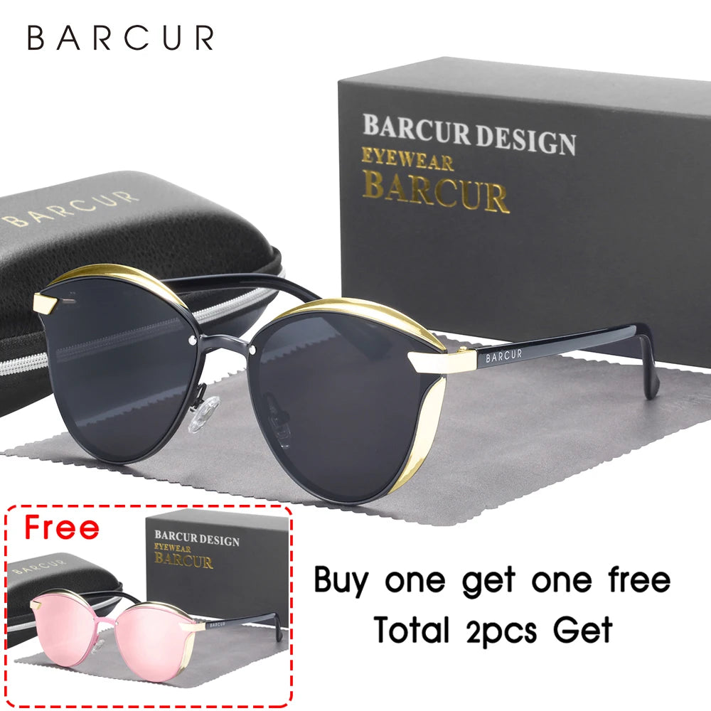 HSF Marketplace BARCUR Style polarized sunglasses for women, round cat-eye design with UV protection and stylish eyewear.