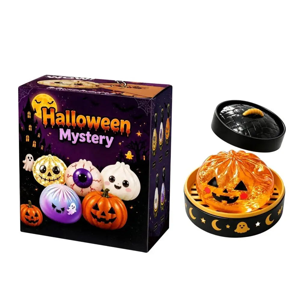 New 1-5pcs Halloween Ghost Dumpling Squishy Toy with Box Squeeze Decompression Fidget Toy for Stress Relief Gift Box Set