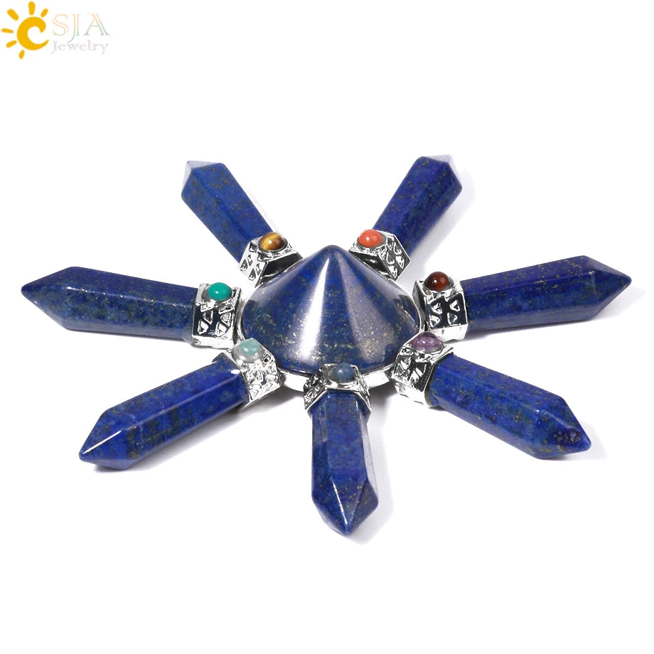 CSJA 7 Chakra Pyramid Decoration Healing Point Hexagonal Crystal Pillar Natural Stone Reiki Energy Meditation Jewelry Women G302
