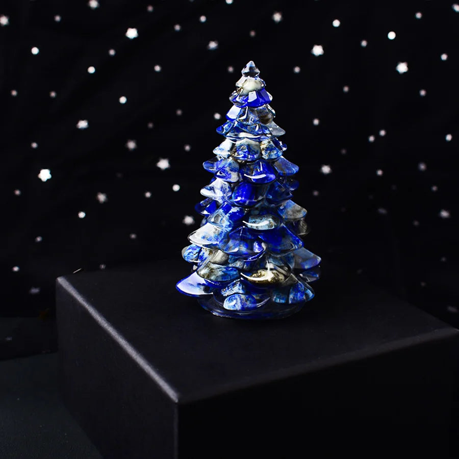 Christmas Trees Resin Natural Stone Amethyst Rose Quartz Luck Tree Handmade Ornaments Silicone Home Decoration Holiday Gift