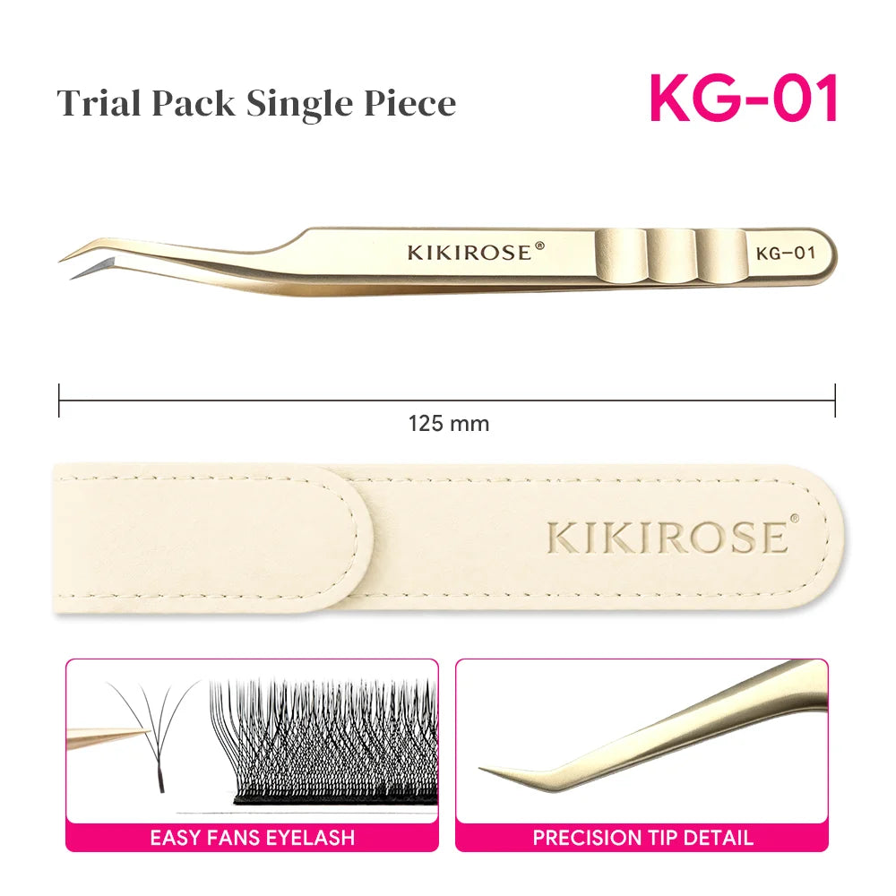 HSF Marketplace KIKIROSE precision lash applicator tweezers for false eyelash extensions, stainless steel salon makeup tool