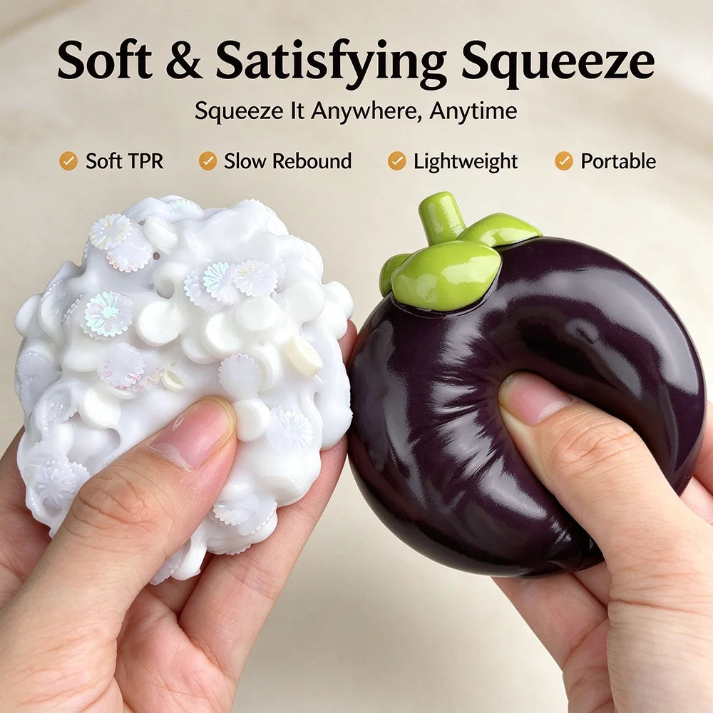 Simulation Mangosteen Building Block Squishy Toy Self-Rebound Vent Ball Super Soft Fruit Pinch Toy Stress Relief Sensory Fidget Toy Ideal Christmas Xmas New Year Gift for Kids Adults Stocking Stuffer