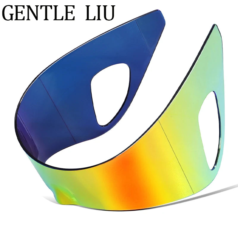 Steampunk one-piece shield sunglasses for women by HSF Marketplace featuring wrap-around windproof design and luxury Y2K punk style.