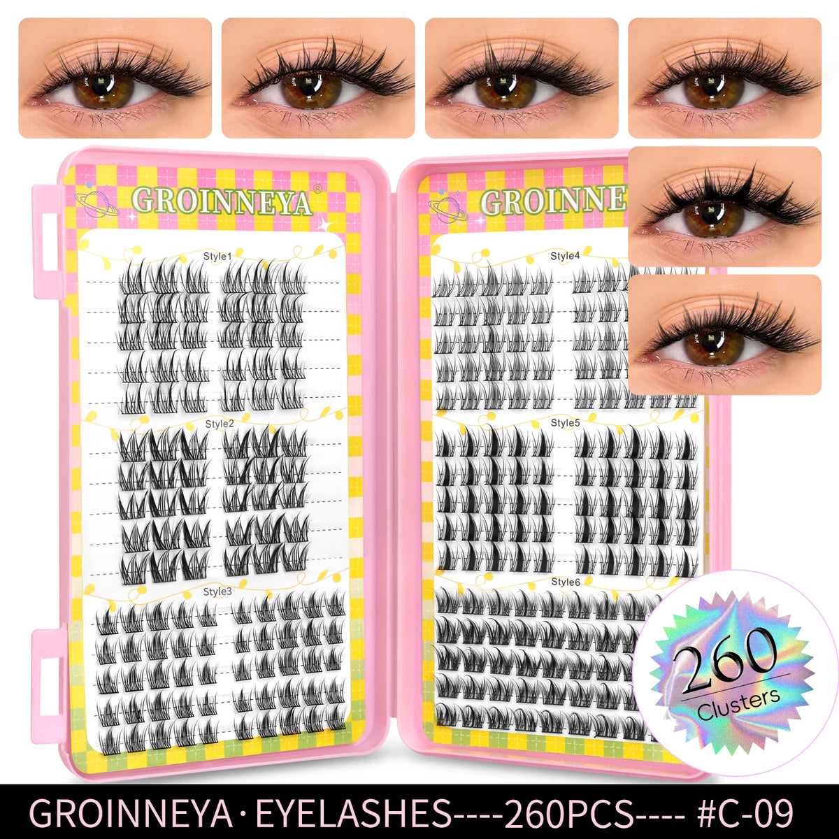 Natural HSF Marketplace false eyelash clusters, 320-piece volume mixed tray lashes in assorted lengths