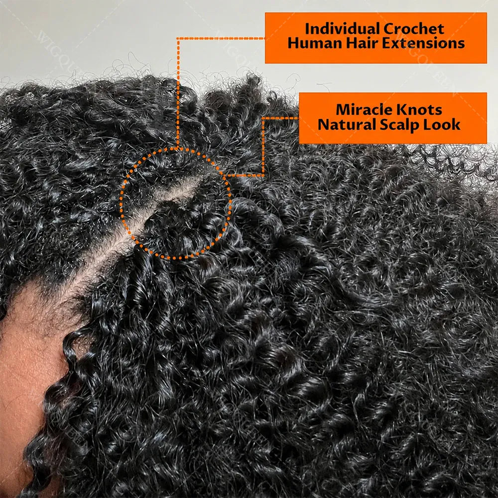 15A Small Spirals Curly Miracle Knots Feather Crochet Human Hair For Boho Braiding Invisible Knot PreSeparated Knotless Kinky Curly Crochet Human Hair Extensions Reusable Pre Looped Natural Black Crochet Bundles With String B