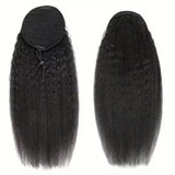 HSF Marketplace kinky straight human hair drawstring ponytail extension, yaki texture, 12–24 inch black hair