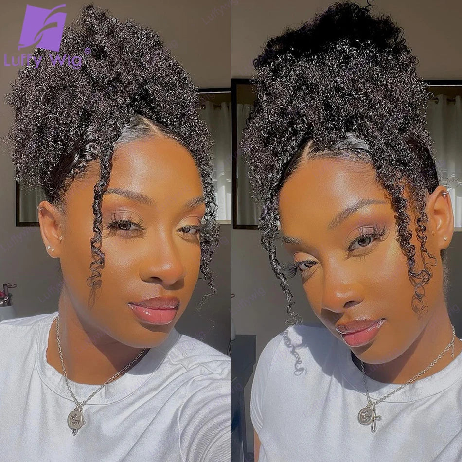 Afro kinky curly Brazilian Remy human hair drawstring ponytail clip-in extension, 12–26 inch