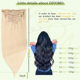 DIYOMO natural black straight clip-in hair extensions, 100% human hair with seamless invisible wefts