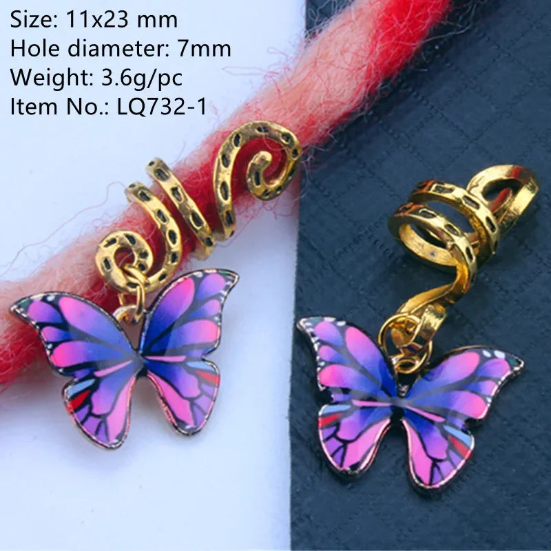 5pcs/bag Hair Braid Bead Butterfly Dreadlock Beads Ring Braiding Hair Sparkly Hair Styling Tool Bohemian Braid Hairs Accessories