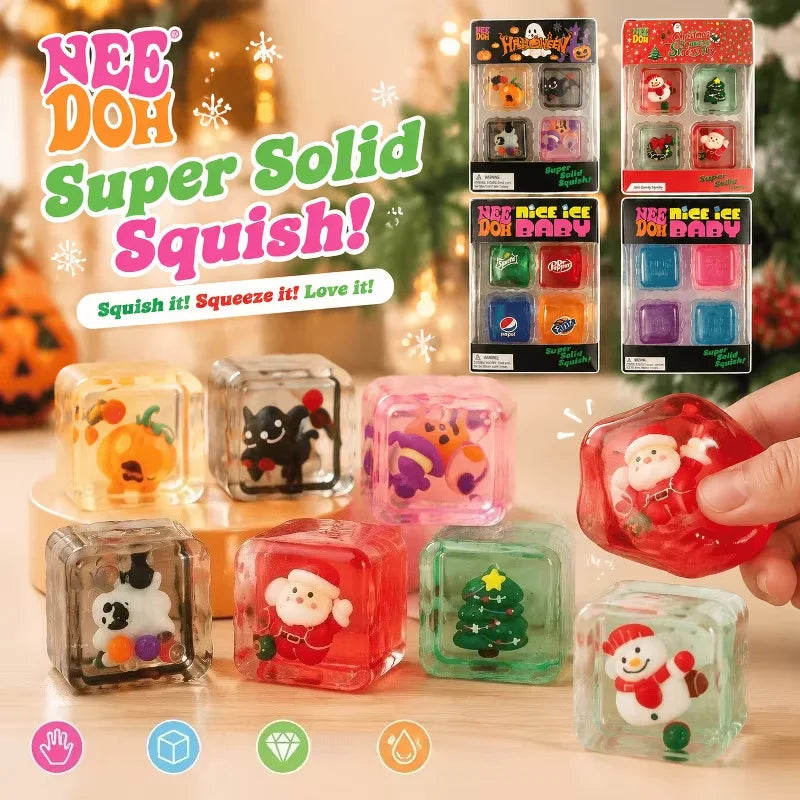 Mini anti-anxiety squishy cube stress relief fidget toy 4-pack by HSF Marketplace