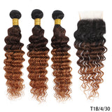 DreamDiana 12A Brazilian Deep Wave 3 Bundles with Closure Ombre Human Hair Bundles with Closure Curly Hair Bundles with Closure