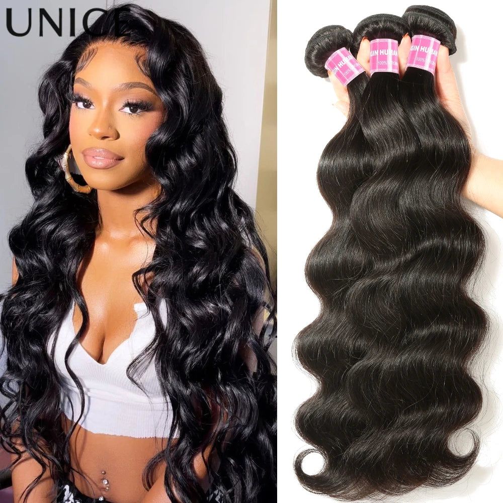 UNice Hair Body Wave Human Hair Bundles 2/3/4 PCS With 1PC Free Part 4x4 Lace Closure or 13x4 Lace Frontal