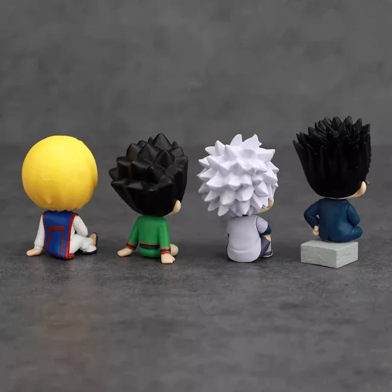 Hunter X Hunter Q-version sitting figures featuring Gon, Killua, Kurapika and Leorio chibi character models
