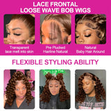 13x4 Brown Curly Hair Short Wigs Deep Wave 200Density Chocolate HD Lace Bob Wig Pre Plucked Human Hair 100%  For Women