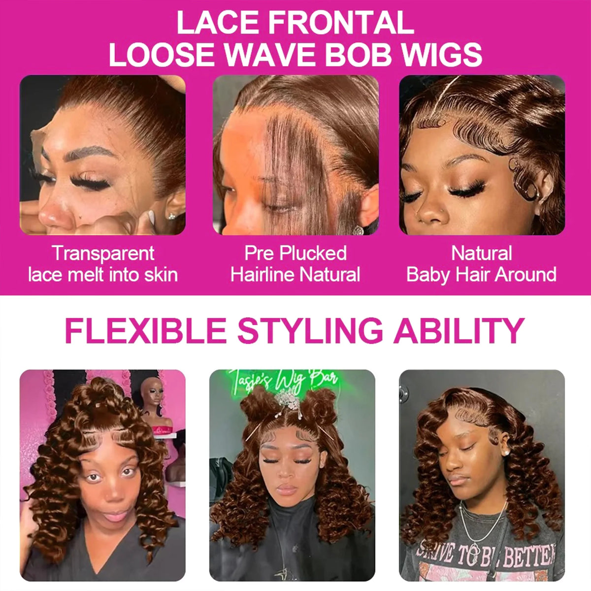 13x4 Brown Curly Hair Short Wigs Deep Wave 200Density Chocolate HD Lace Bob Wig Pre Plucked Human Hair 100%  For Women