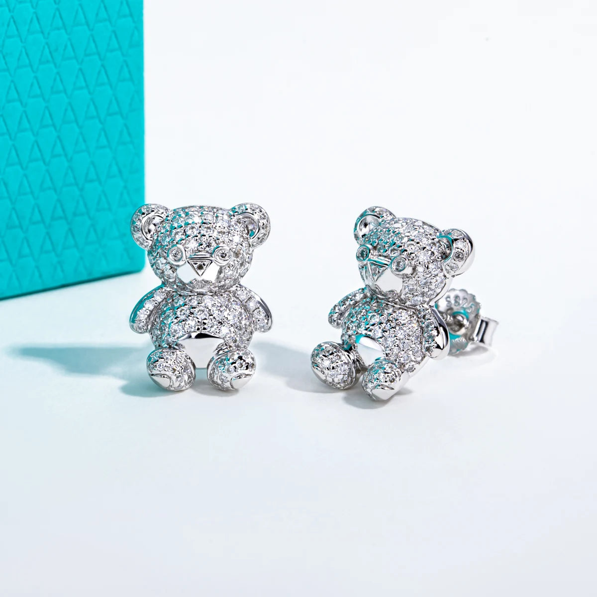 AnuJewel moissanite bear stud earrings in 925 sterling silver, D color VVS1 stones, jewelry for women