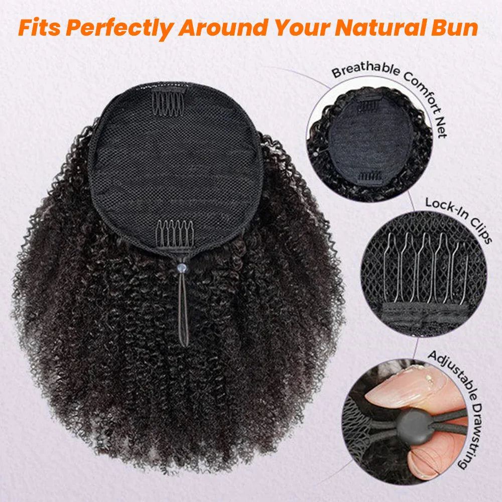Afro kinky curly drawstring ponytail, 100% human hair, 4B4C texture, clip-in extension by HSF Marketplace