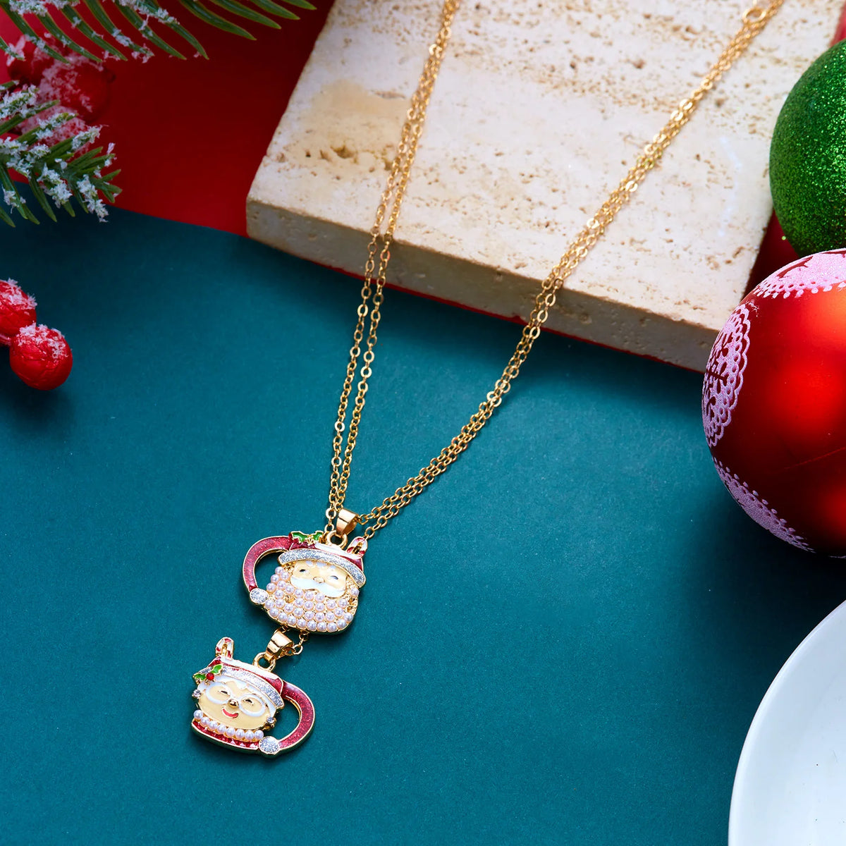 Christmas tea cup old couple pendant necklace for women, HSF Marketplace jewelry close-up