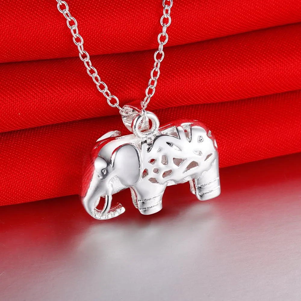 Sterling silver elephant pendant necklace for women, featuring a charming elephant charm, perfect for fashion and wedding jewelry.