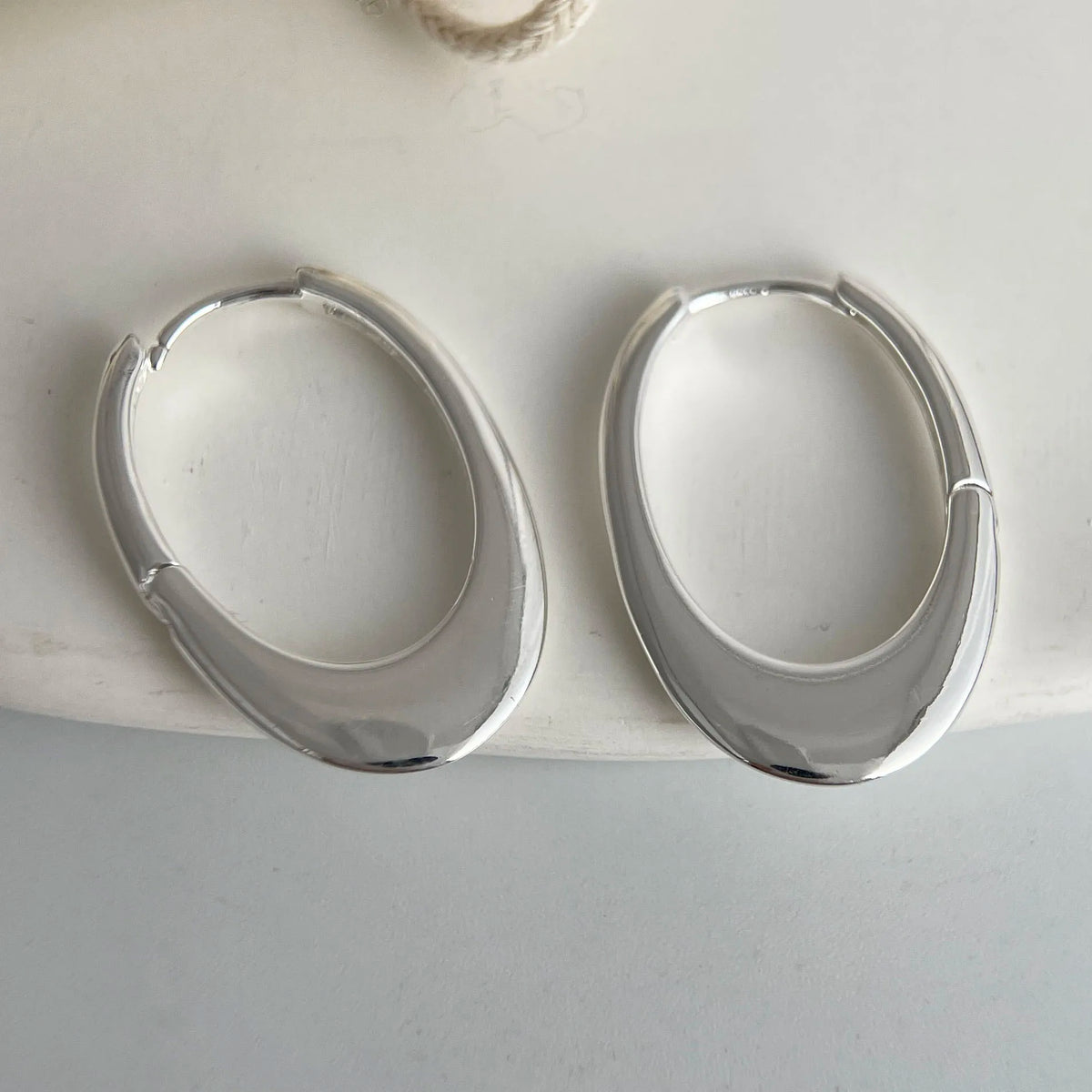 925 sterling silver oval hoop earrings for women, large hollow design by HSF Marketplace