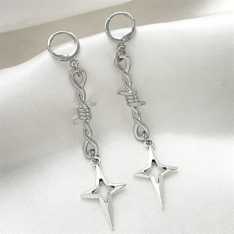 Classic star earrings, chunky dangly hypoallergenic jewelry with a grunge y2k goth fairy punk aesthetic