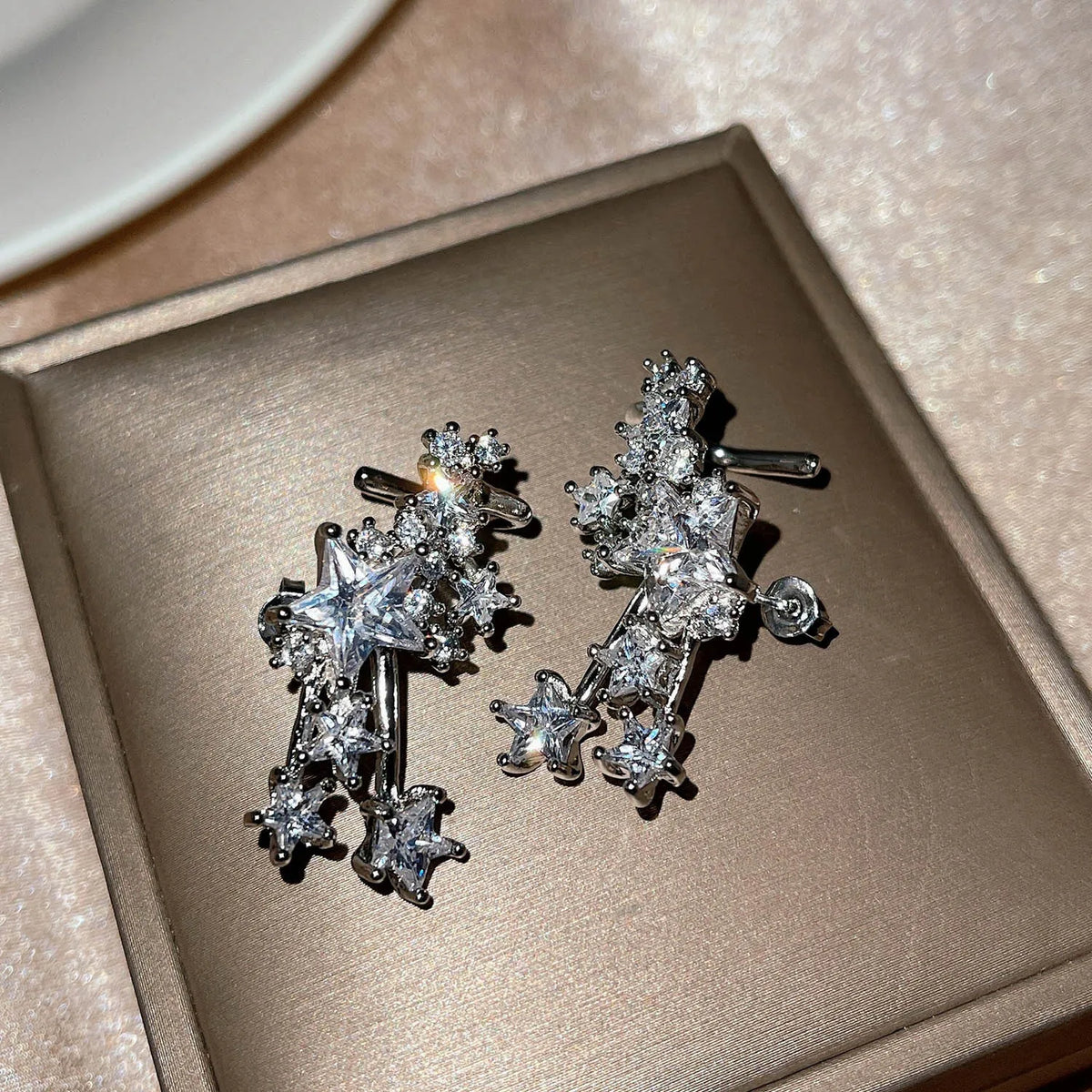 Shiny star 925 silver needle earrings with AAA zircon for women, HSF Marketplace jewelry