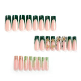 24-piece green French golden butterfly square press-on false nails by HSF Marketplace