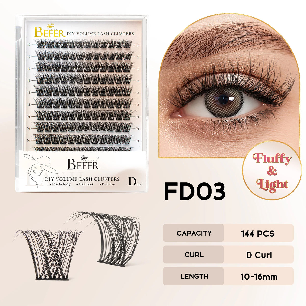 BEFER Cluster Lashes D Curl DIY Eyeslash Extension Manga Lash Cluster Fluffy Volume Individual Natural False Eyelashes Clusters