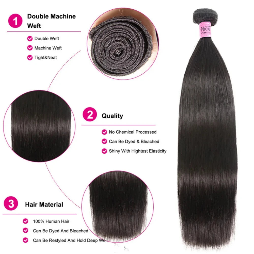Unice Human Hair Bundles with 4x4 lace closure in natural color, 100% human hair, displayed with multiple bundle options.