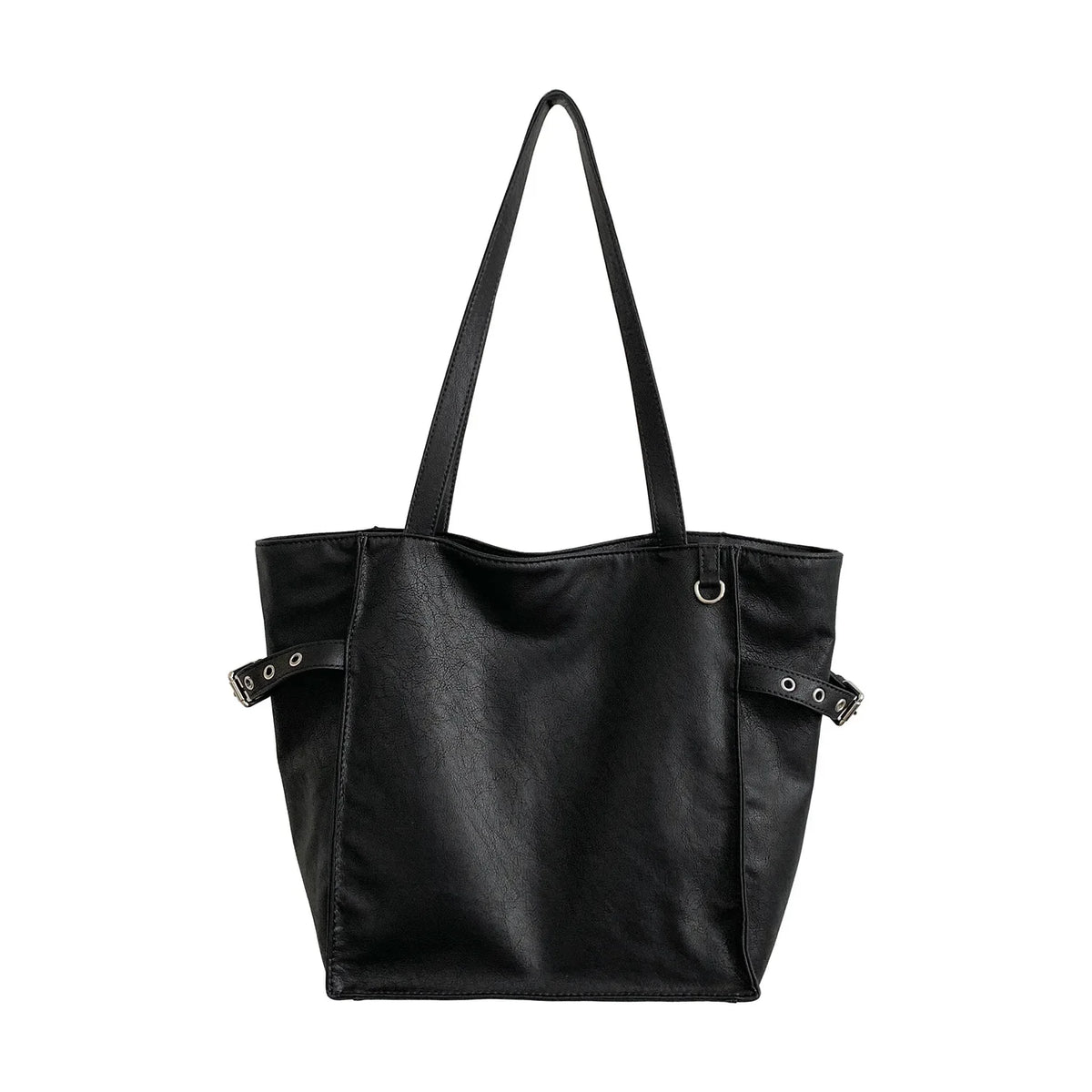 Black Rivet Design women's shoulder handbag with large capacity, elegant tote style, suitable for office and everyday use.
